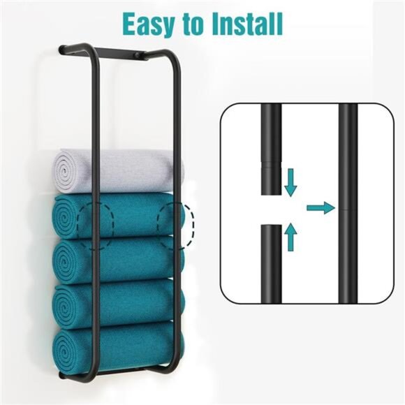 Towel Rack Wall Mounted, Stainless Steel Towel Racks, Black - Picture 3 of 8